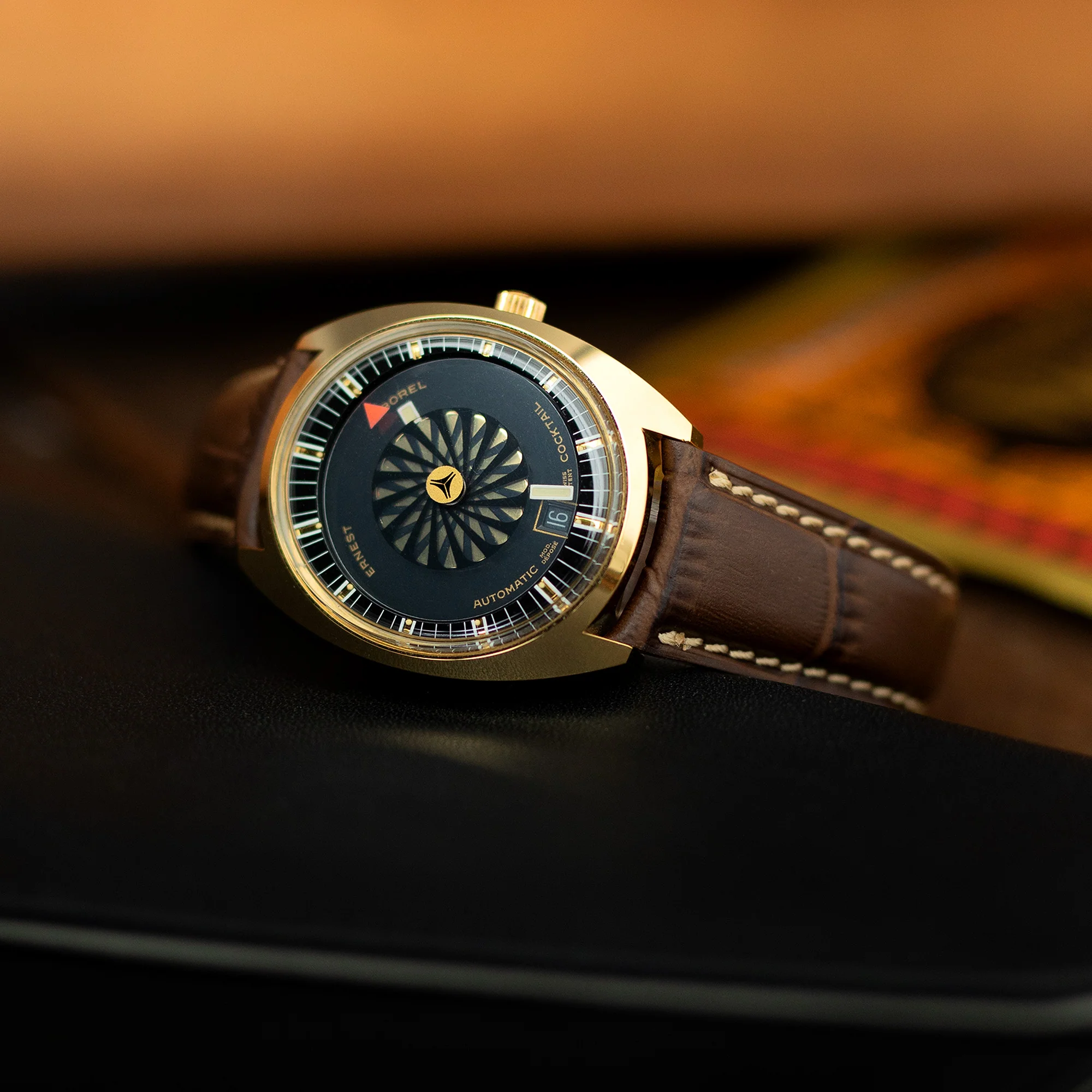 Q.R. 19mm or 21mm Dark Brown CrocoCalf (Croco Grain) Semi-Curved Watch Band, Beige Stitch. - Image 3