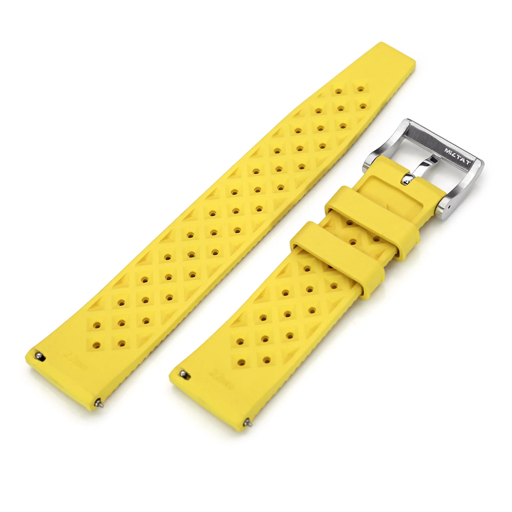 Quick Release Yellow Tropical-Style Pro FKM rubber watch strap, 19mm, 20mm or 22mm - Image 3