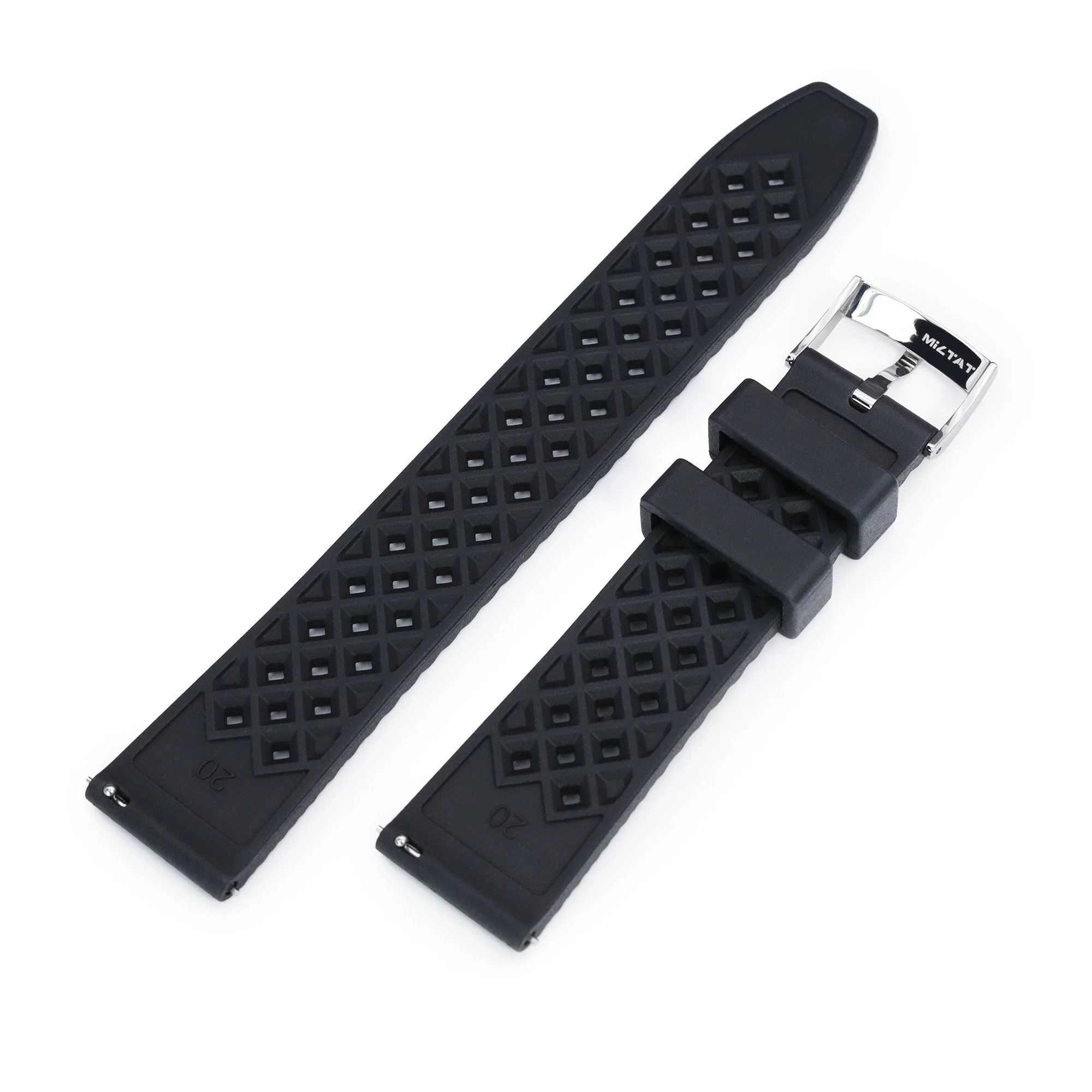 Rhombus Black FKM Quick Release rubber watch strap, 20mm - Image 6