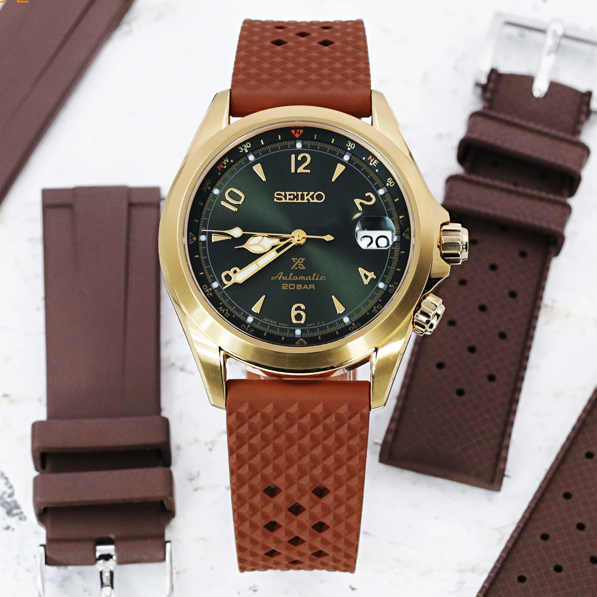 Rhombus Brown FKM Quick Release rubber watch strap, 20mm - Image 4