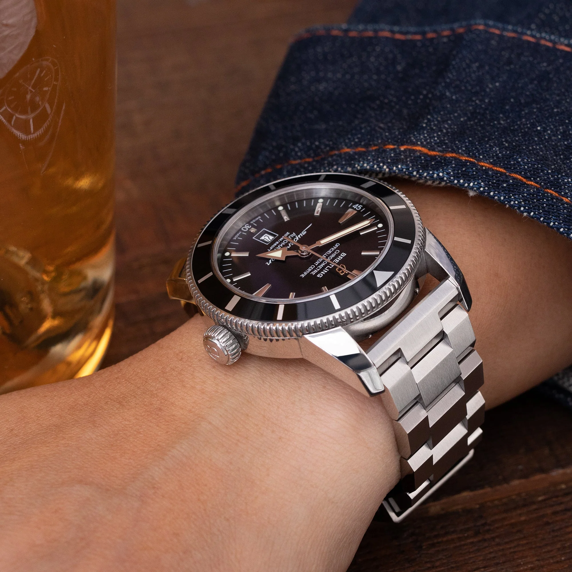 24mm Hexad (Pull-Twist) QR Watch Band Straight End Quick Release, 316L Stainless Steel Brushed V-Clasp - Image 4