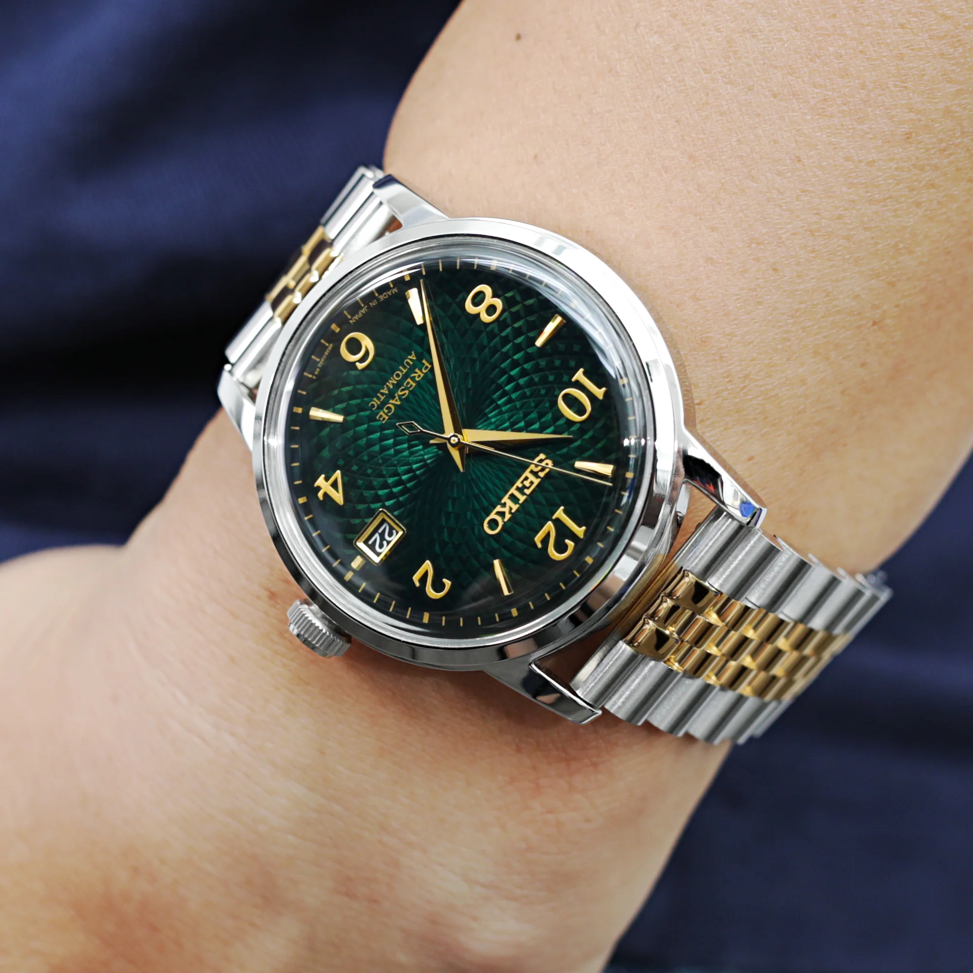 18mm, 19mm or 20mm Super-JUB II QR Watch Band Straight End Quick Release, 316L Stainless Steel Two Tone IP Gold V-Clasp - Image 4