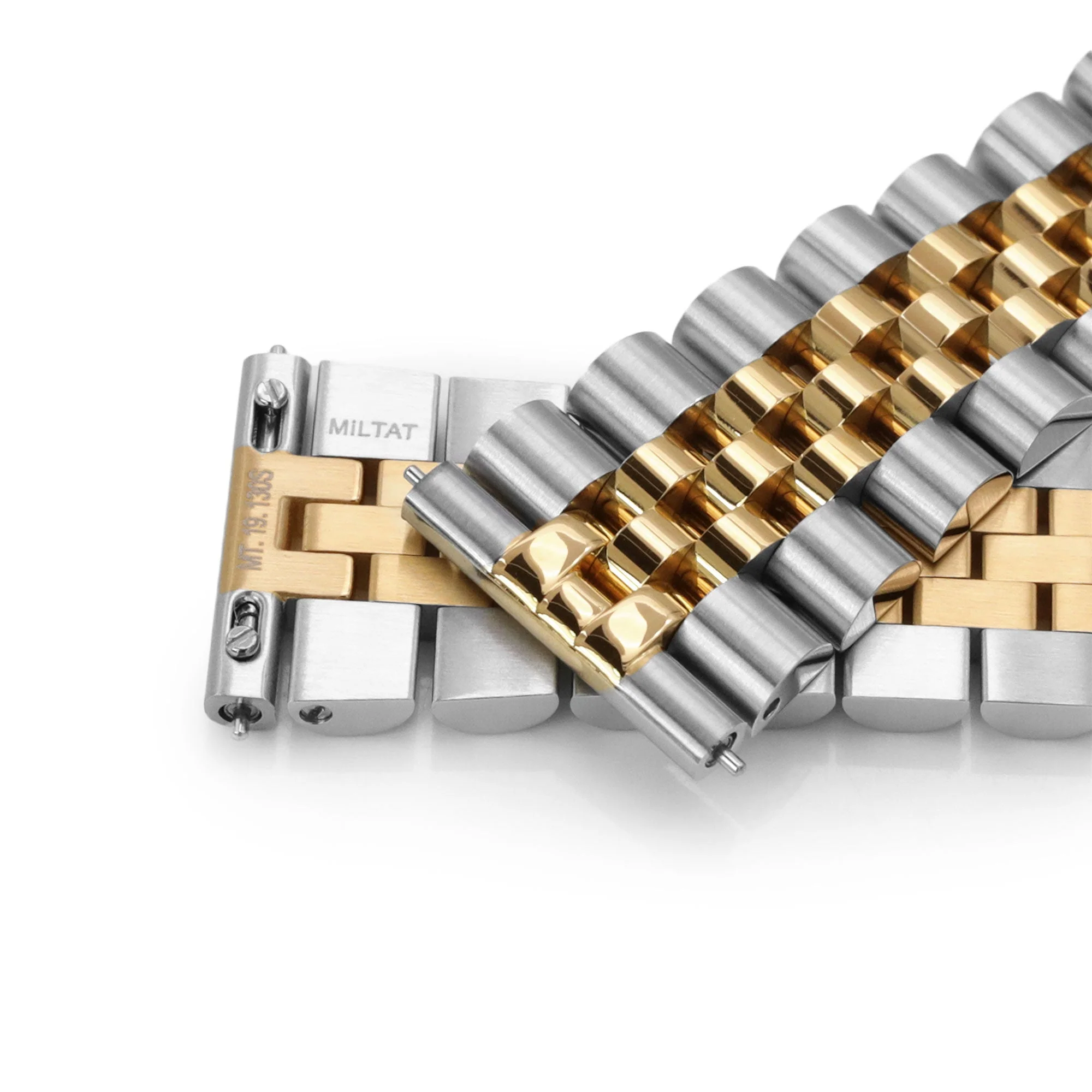 18mm, 19mm or 20mm Super-JUB II QR Watch Band Straight End Quick Release, 316L Stainless Steel Two Tone IP Gold V-Clasp - Image 6