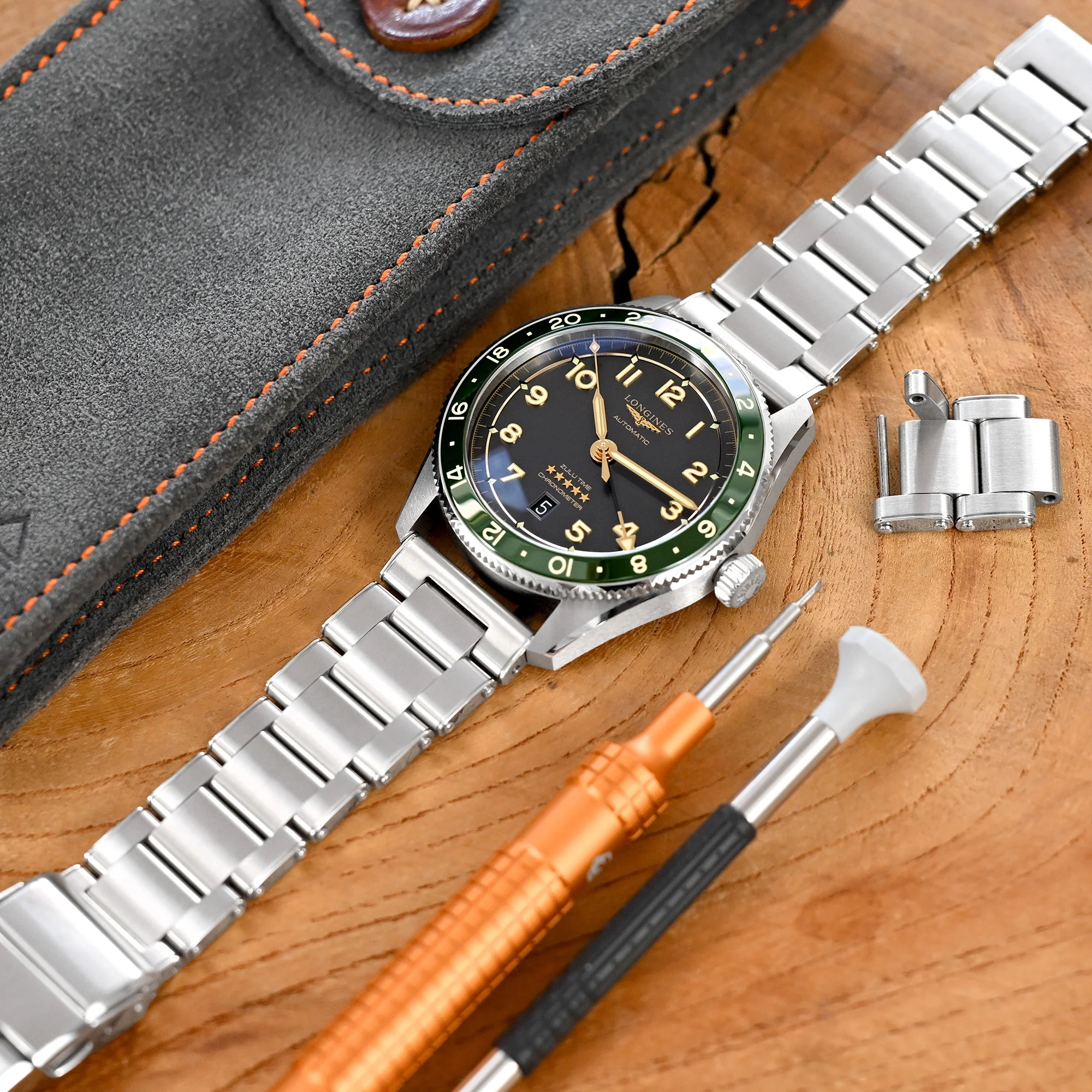 20mm or 22mm Metabind II (Pull-Twist) QR Watch Band Straight End Quick Release, 316L Stainless Steel Brushed Baton Diver Clasp - Image 3