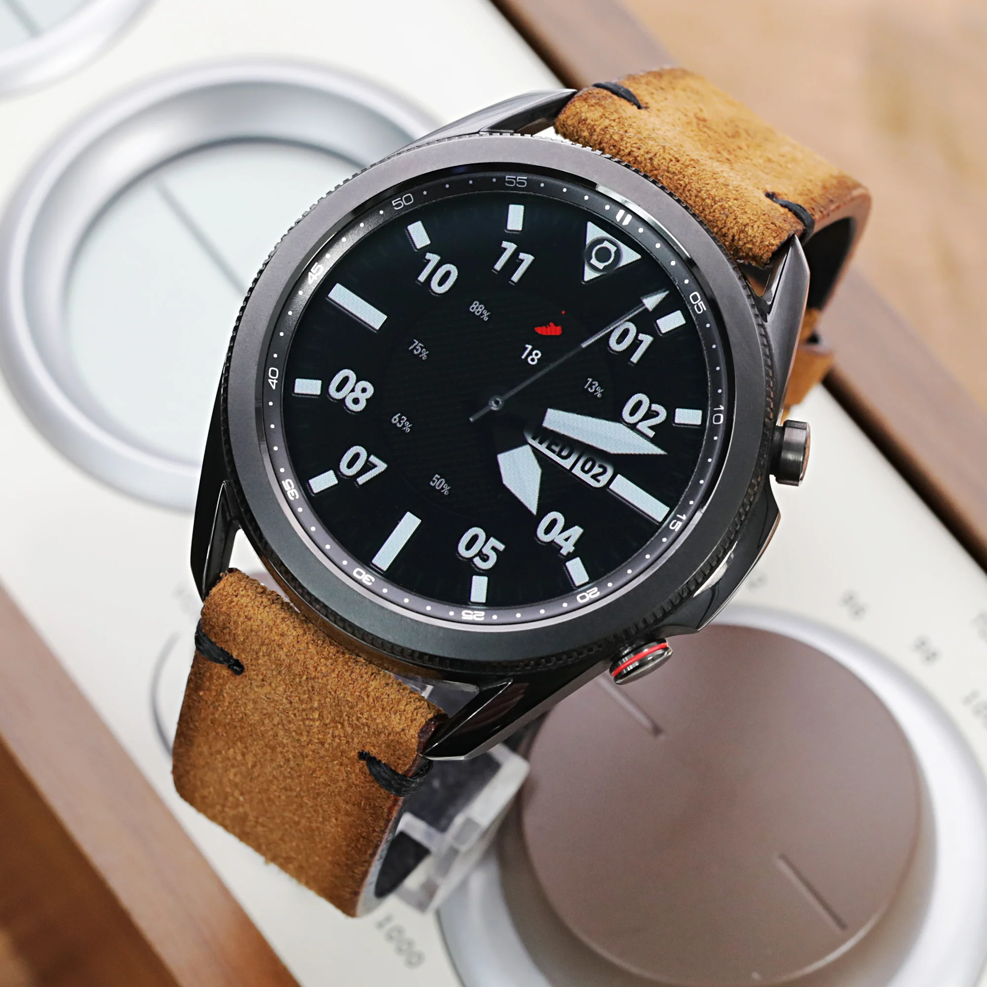 Camel Brown 19mm, 20mm, 21mm, 22mm MiLTAT Quick Release Nubuck Leather Watch Strap, Black Stitching, Sandblasted - Image 4