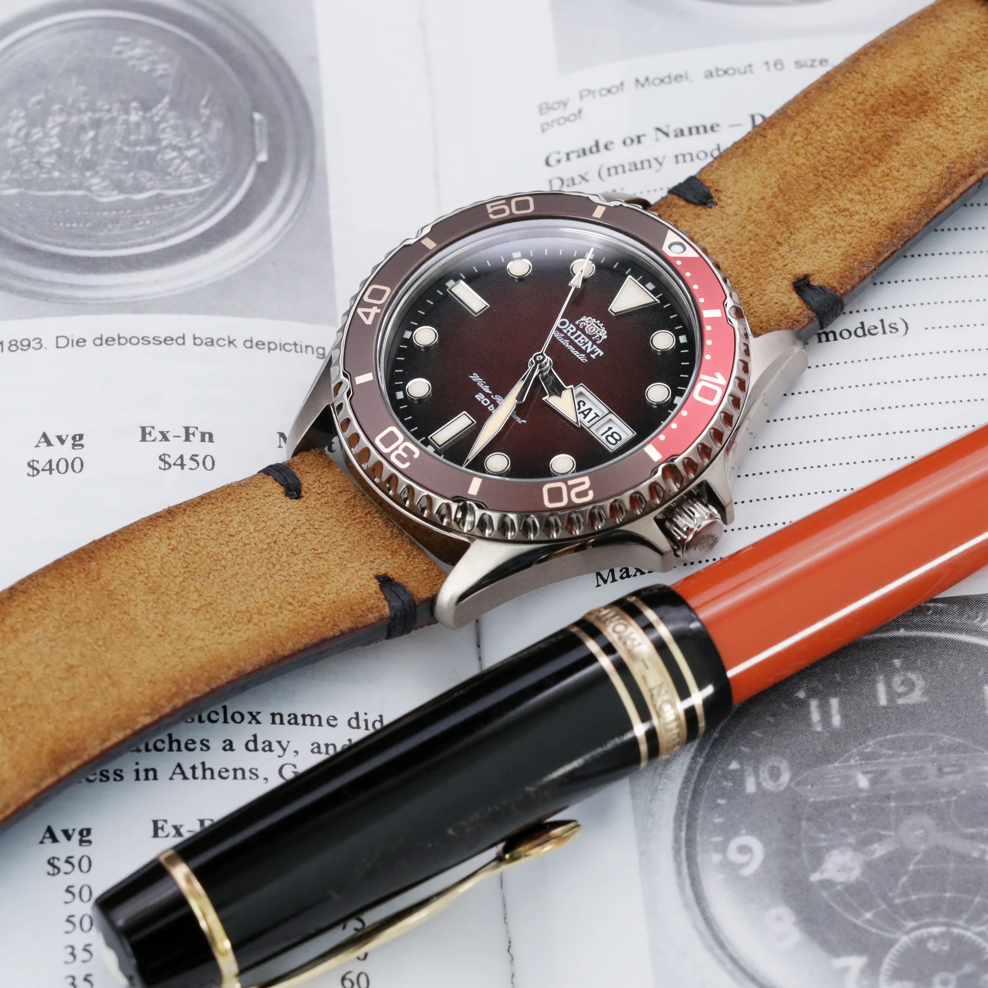 Camel Brown 19mm, 20mm, 21mm, 22mm MiLTAT Quick Release Nubuck Leather Watch Strap, Black Stitching, Sandblasted - Image 6