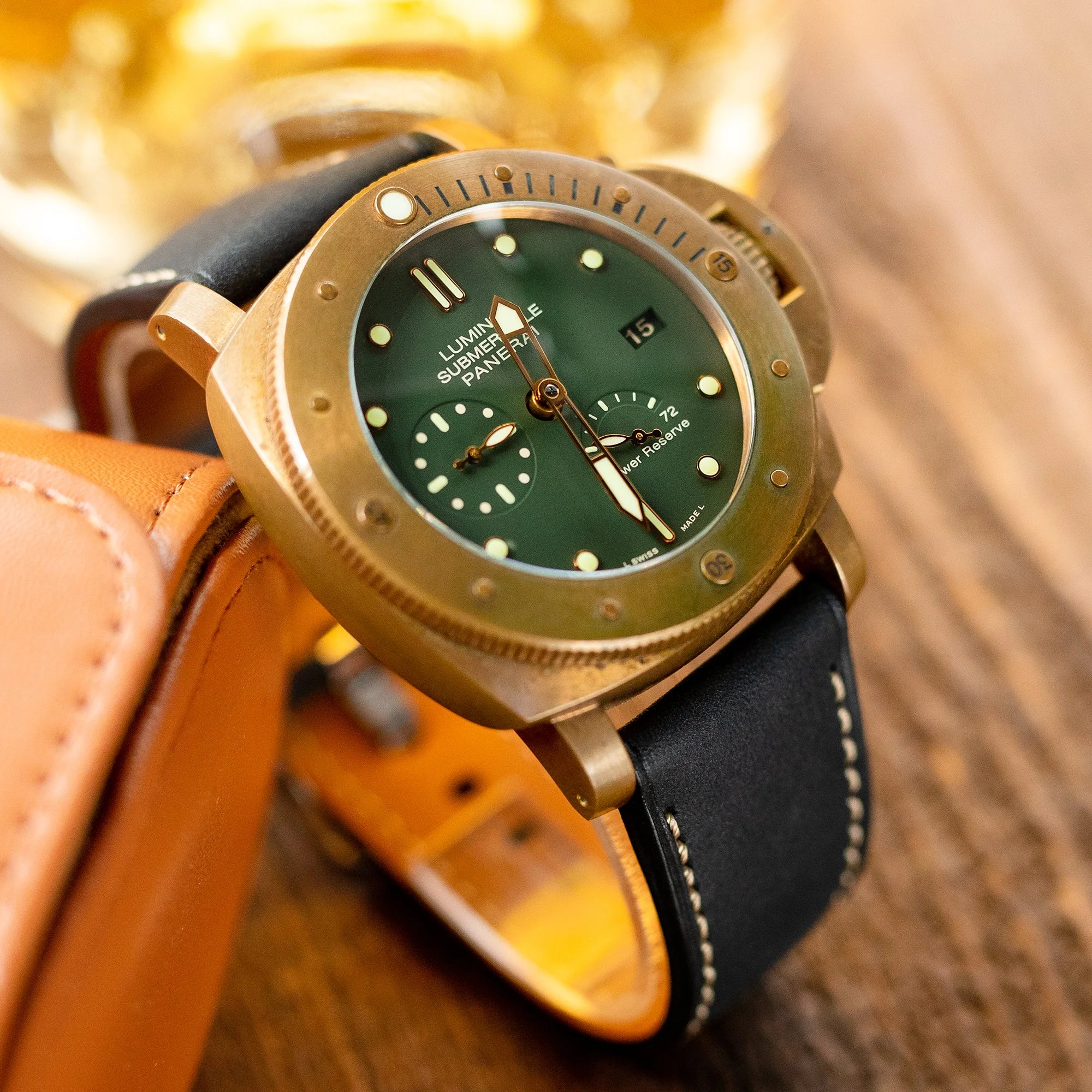 Pam Collection, Matte Black Italian Leather Watch Strap for Panerai, Beige Stitching - Image 4