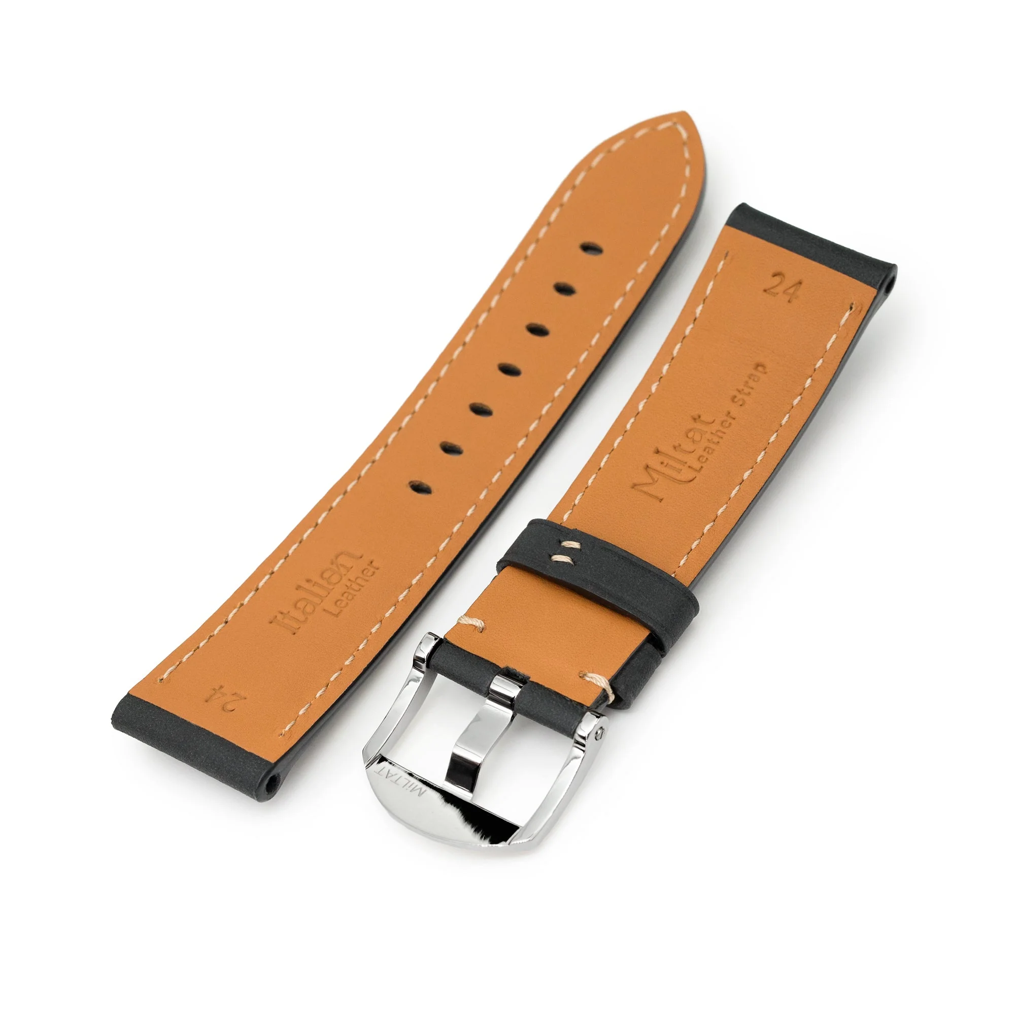 Pam Collection, Matte Black Italian Leather Watch Strap for Panerai, Beige Stitching - Image 6