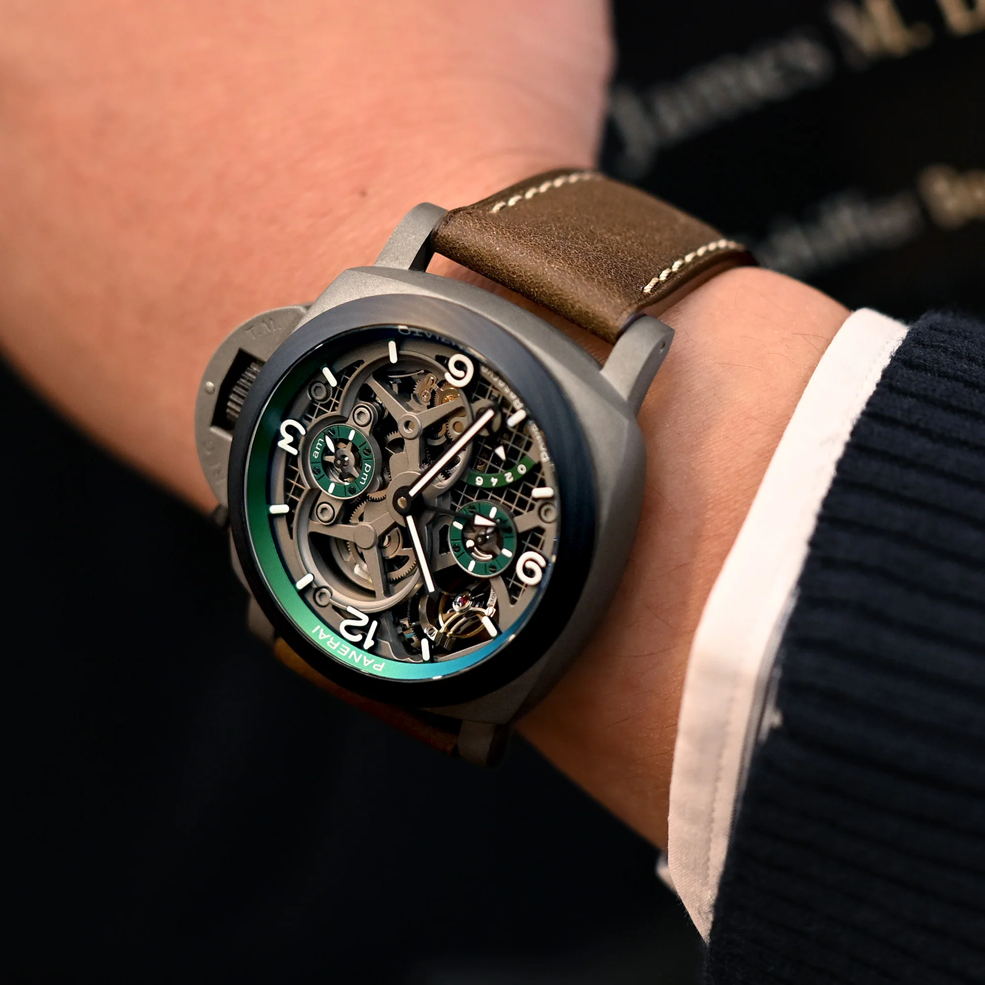 Dark Brown Italian Leather Strap with Beige Stitching for Panerai - Image 3