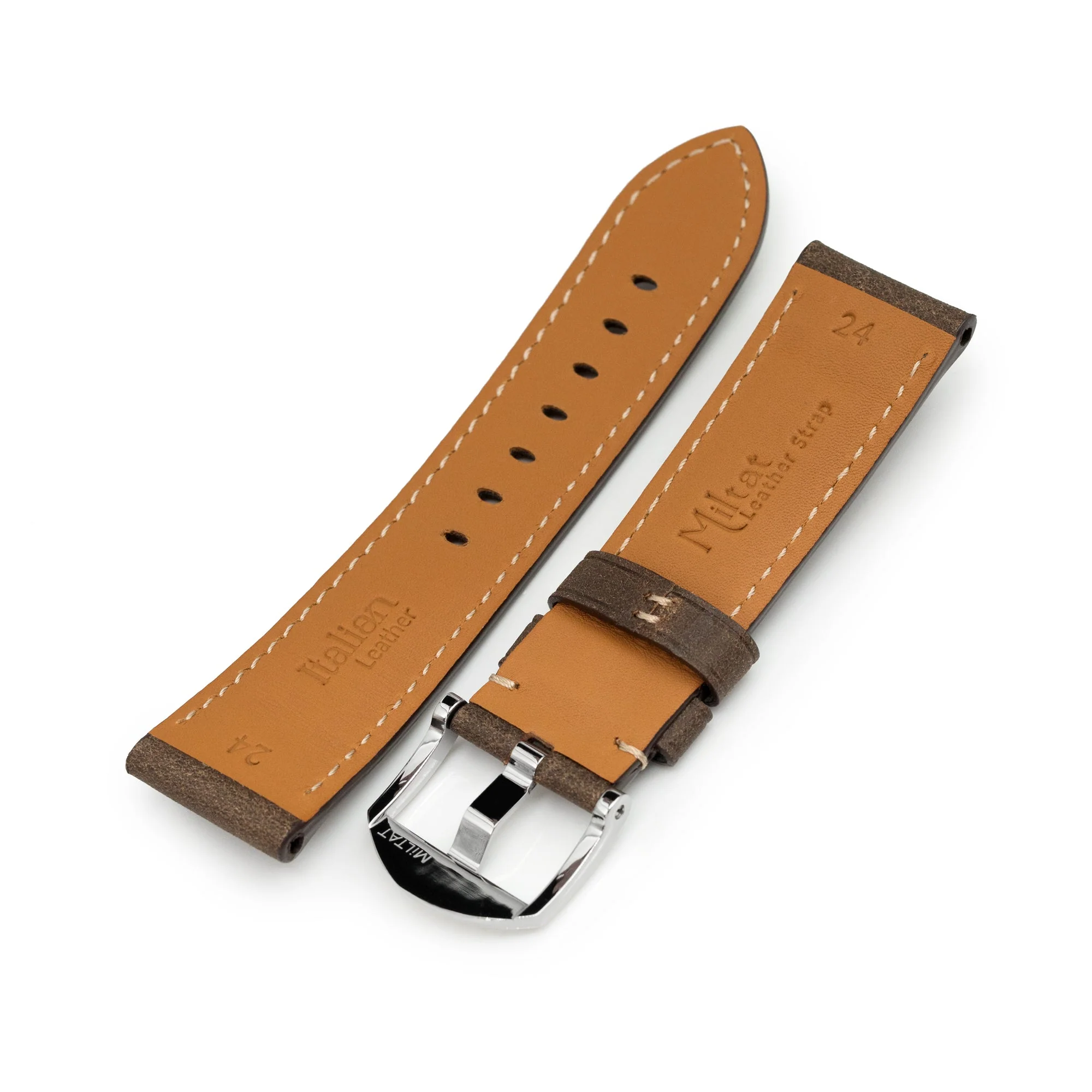 Dark Brown Italian Leather Strap with Beige Stitching for Panerai - Image 5