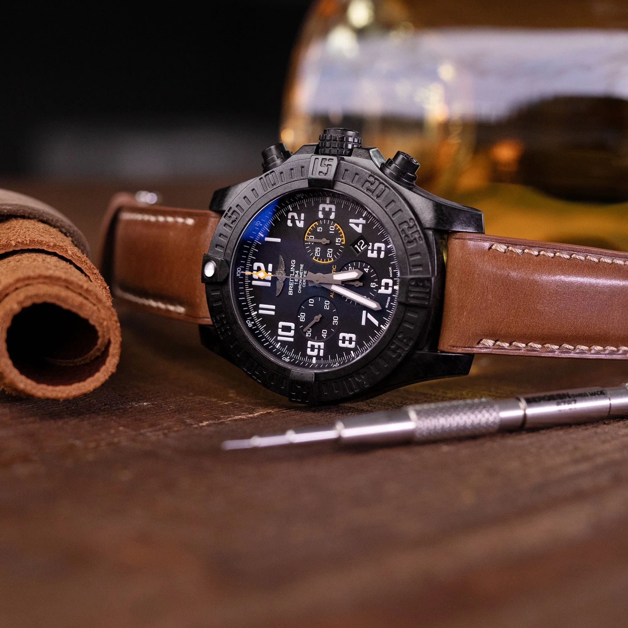 Pam Collection, Bourbon Horween Genuine Shell Cordovan Leather Watch Strap for Panerai, Beige Stitching - Image 3