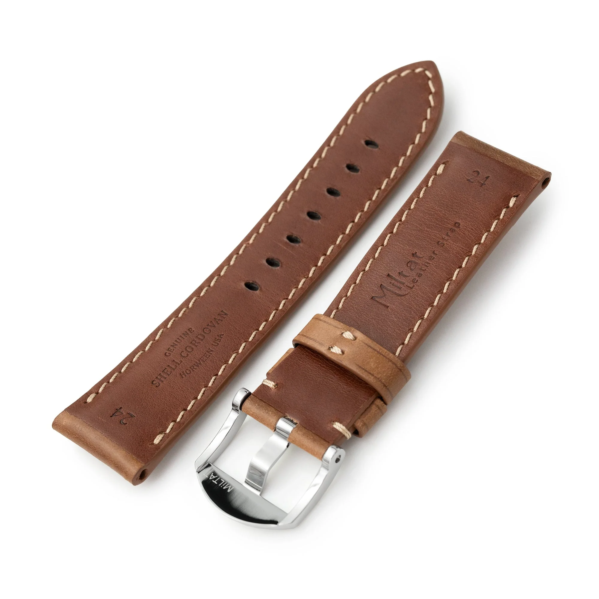 Pam Collection, Bourbon Horween Genuine Shell Cordovan Leather Watch Strap for Panerai, Beige Stitching - Image 4