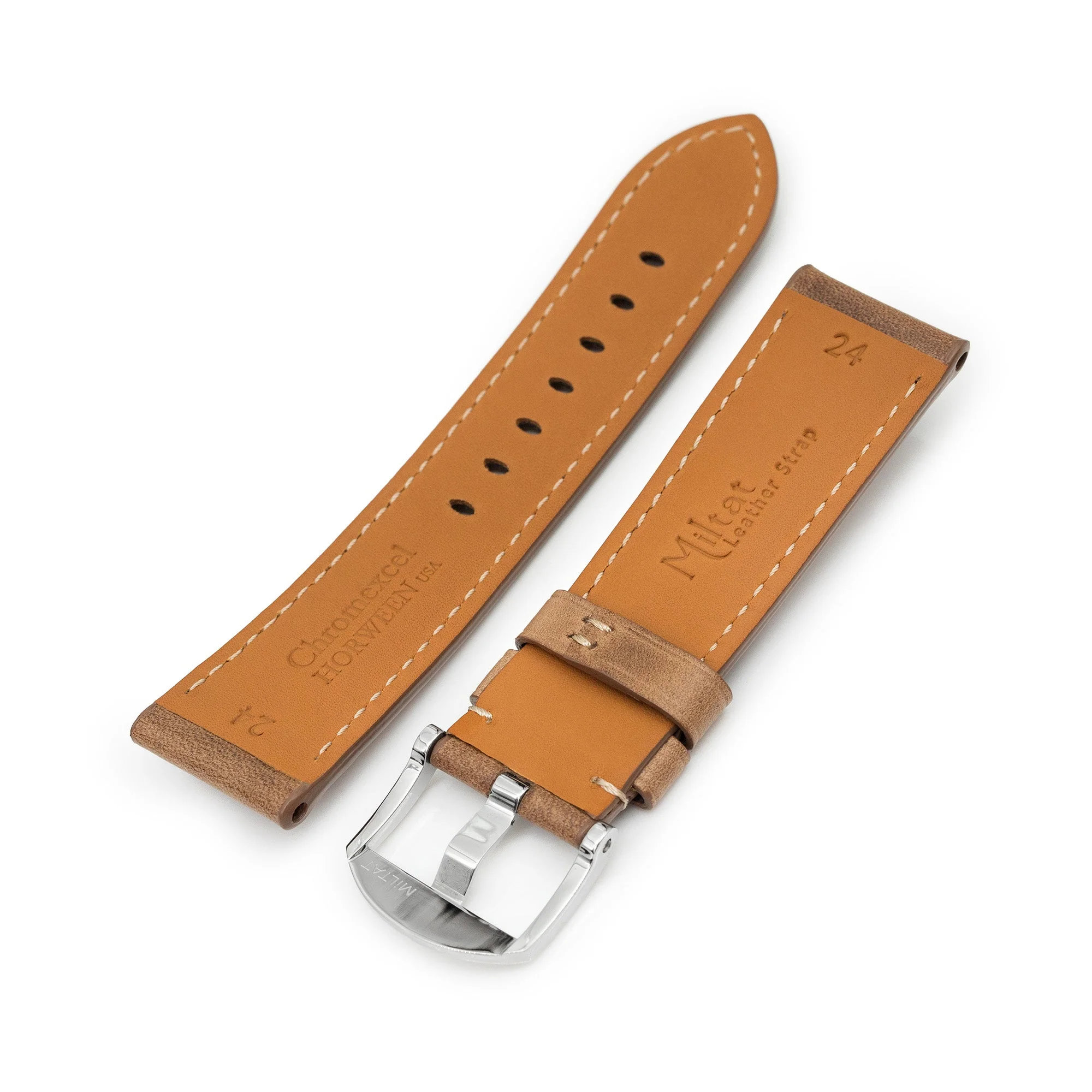 Pam Collection, Vintage Brown Horween Chromexcel Leather Watch Strap for Panerai, Beige Stitching - Image 7