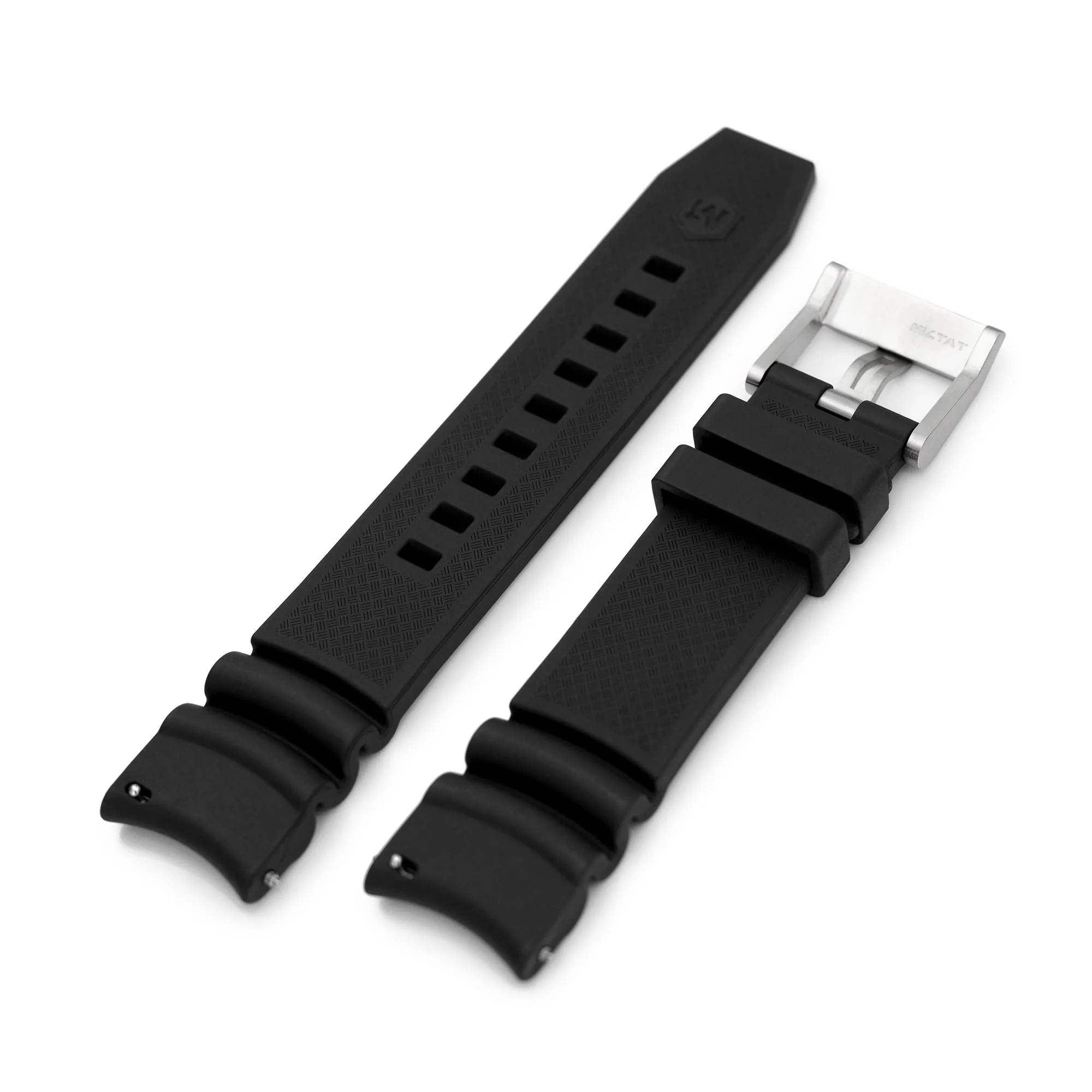 Q.R. Firewave Resilient Curved End FKM rubber Watch Strap, Black 22mm - Image 5