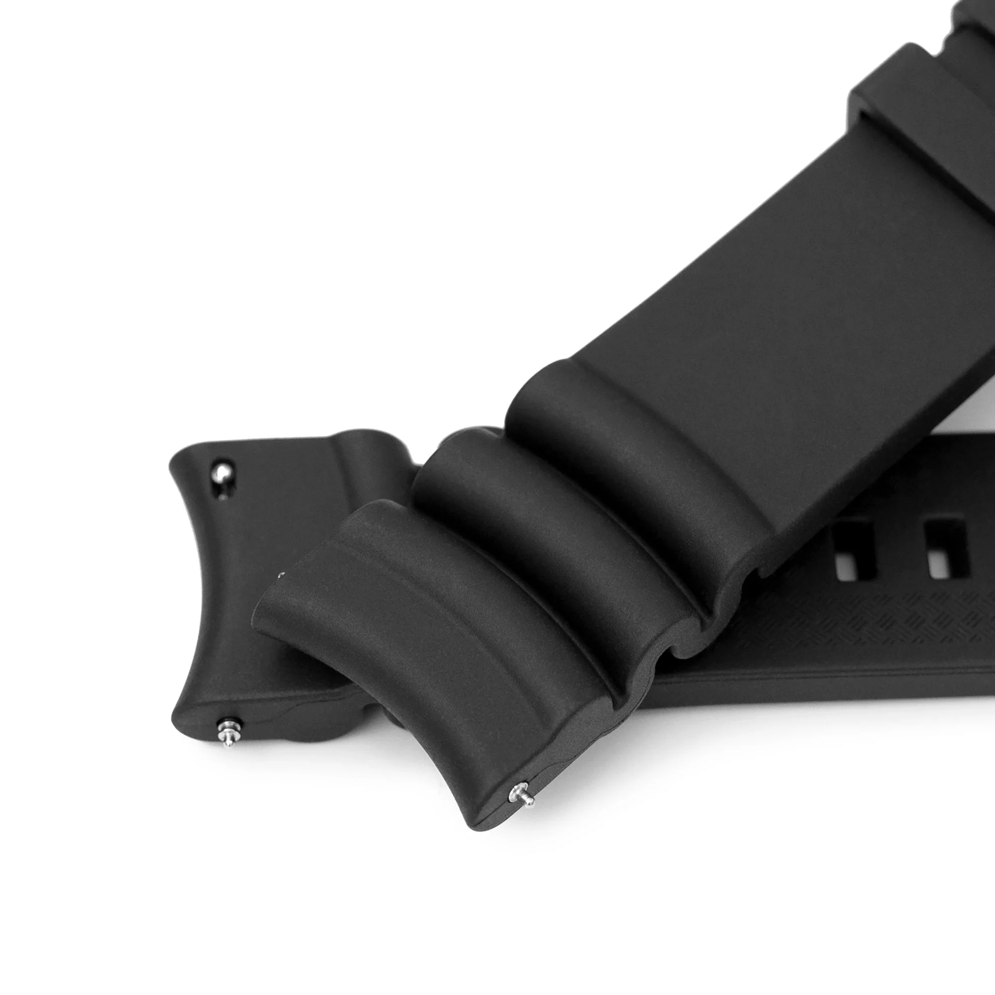 Q.R. Firewave Resilient Curved End FKM rubber Watch Strap, Black 22mm - Image 6