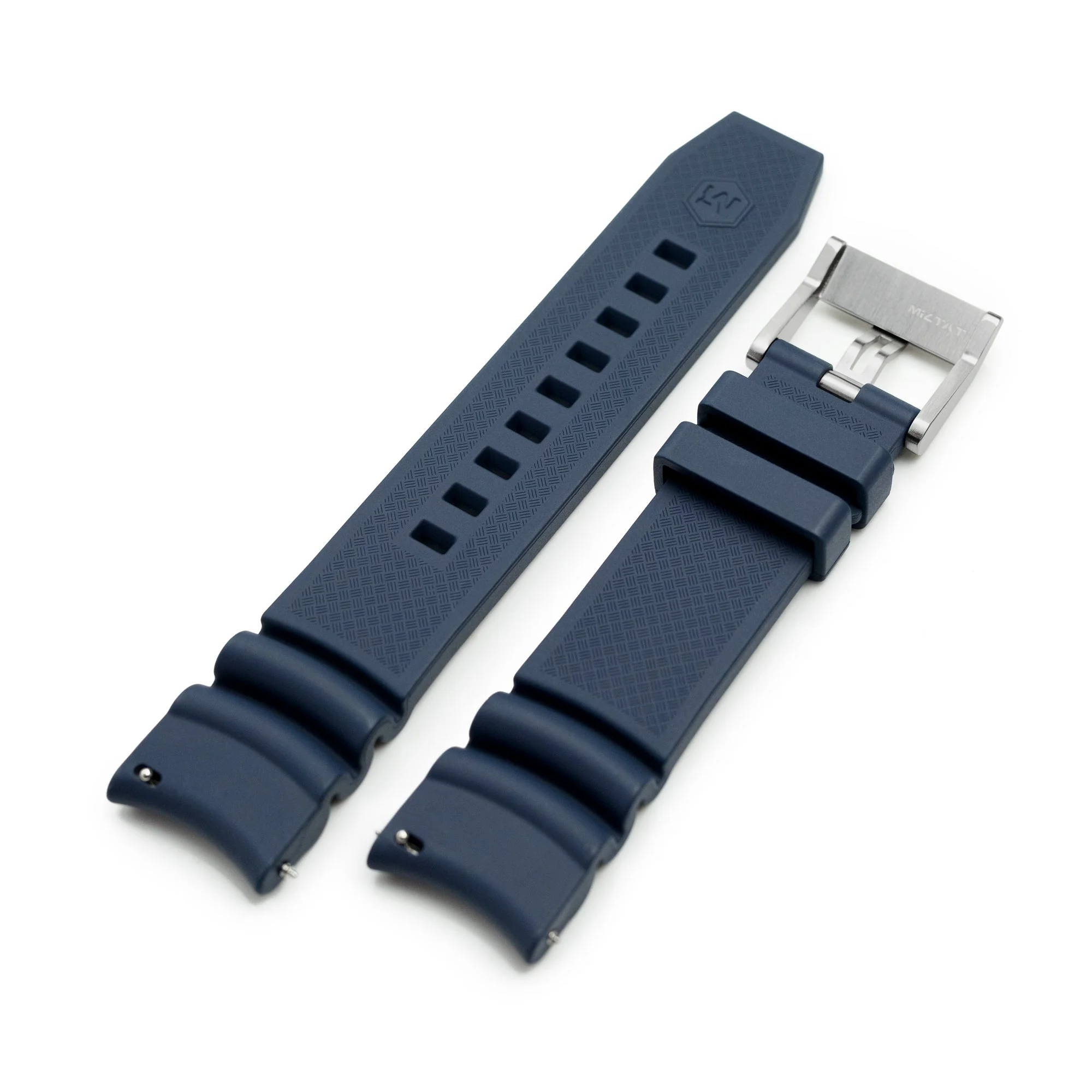 Q.R. Firewave Resilient Curved End FKM rubber Watch Strap, Navy Blue 22mm - Image 6