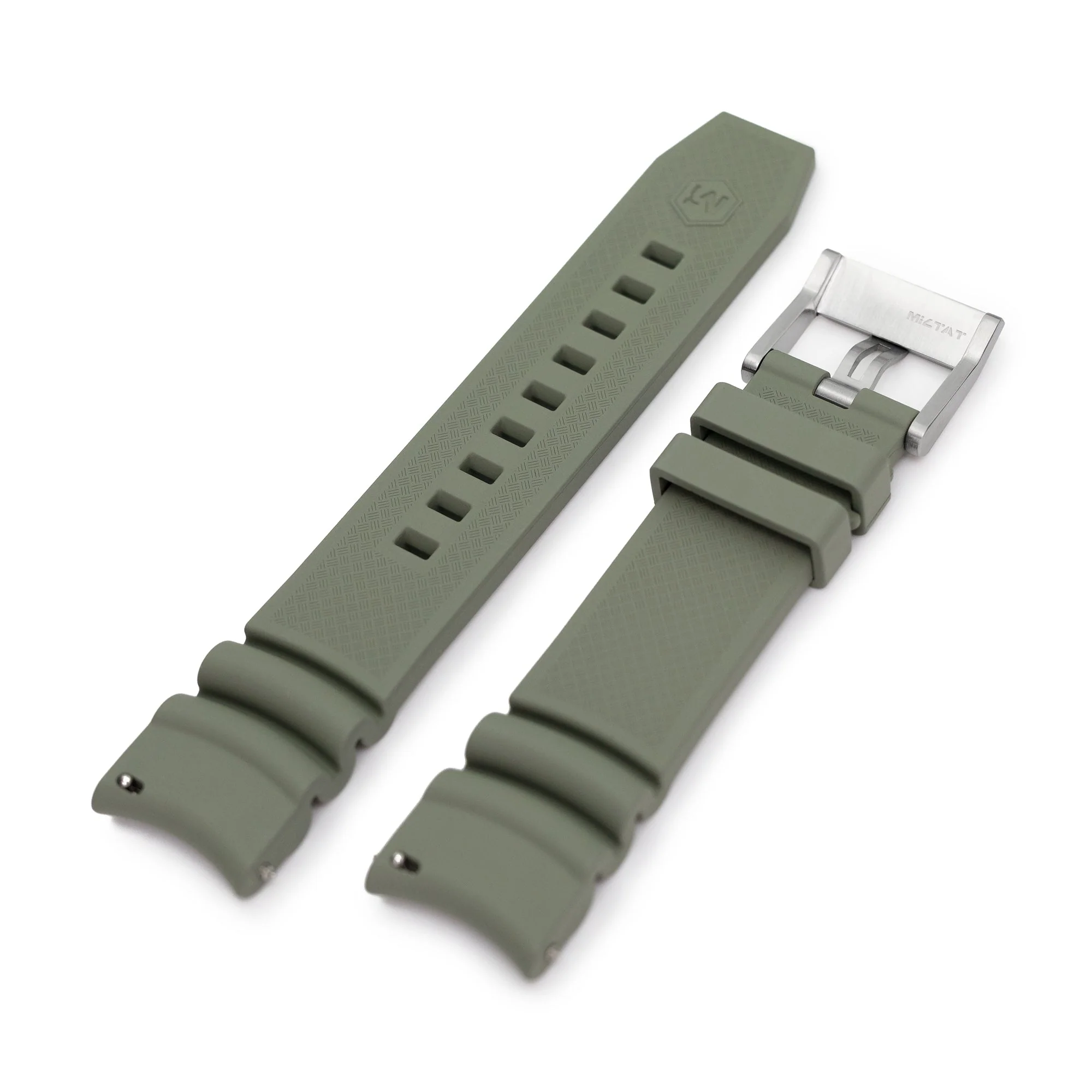 Q.R. Firewave Resilient Curved End FKM rubber Watch Strap, Ash Green 22mm - Image 6