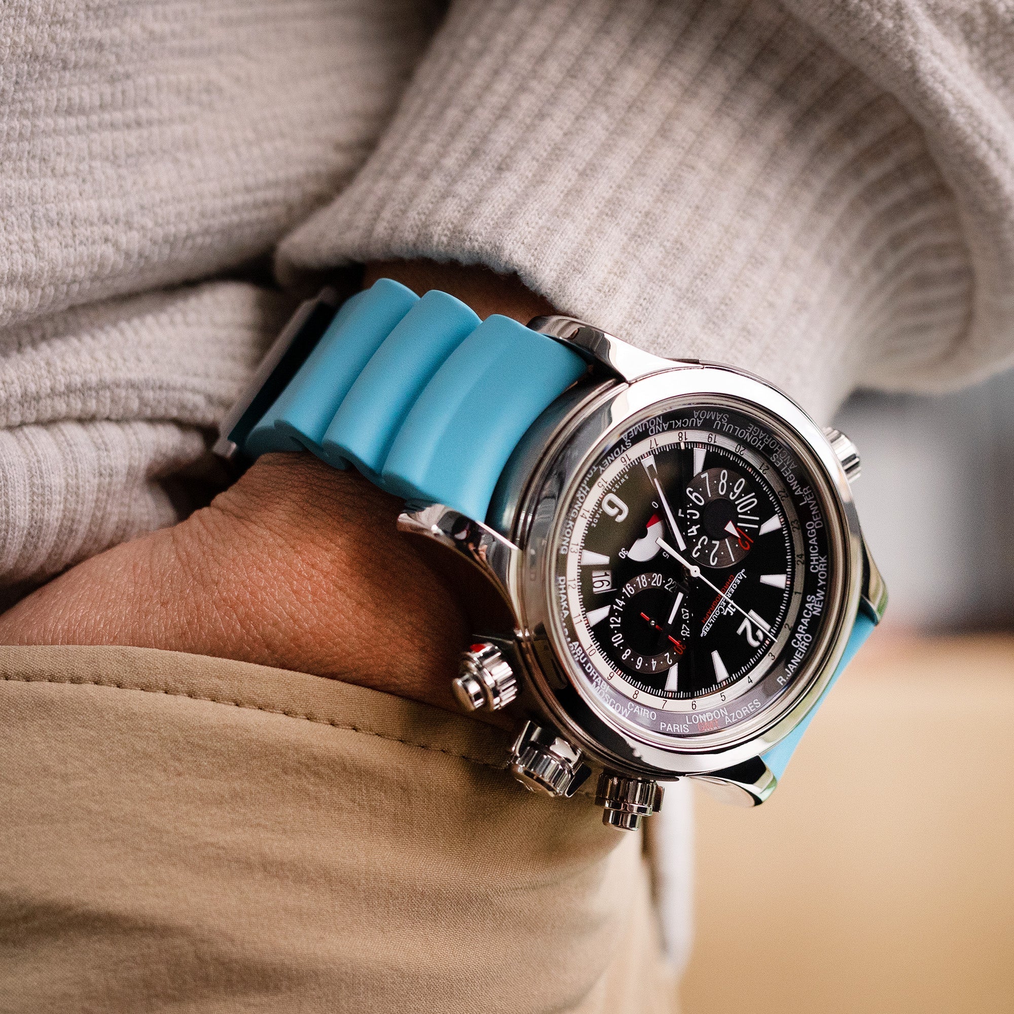 Q.R. Firewave Resilient Curved End FKM rubber Watch Strap, Sky Blue 22mm - Image 5