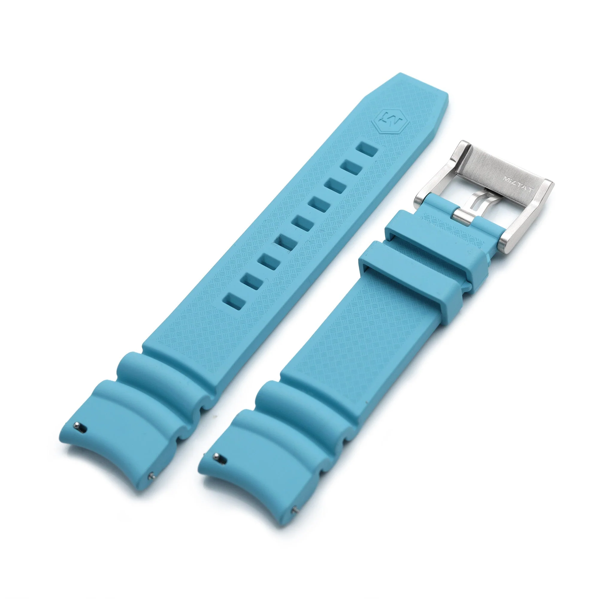 Q.R. Firewave Resilient Curved End FKM rubber Watch Strap, Sky Blue 22mm - Image 6