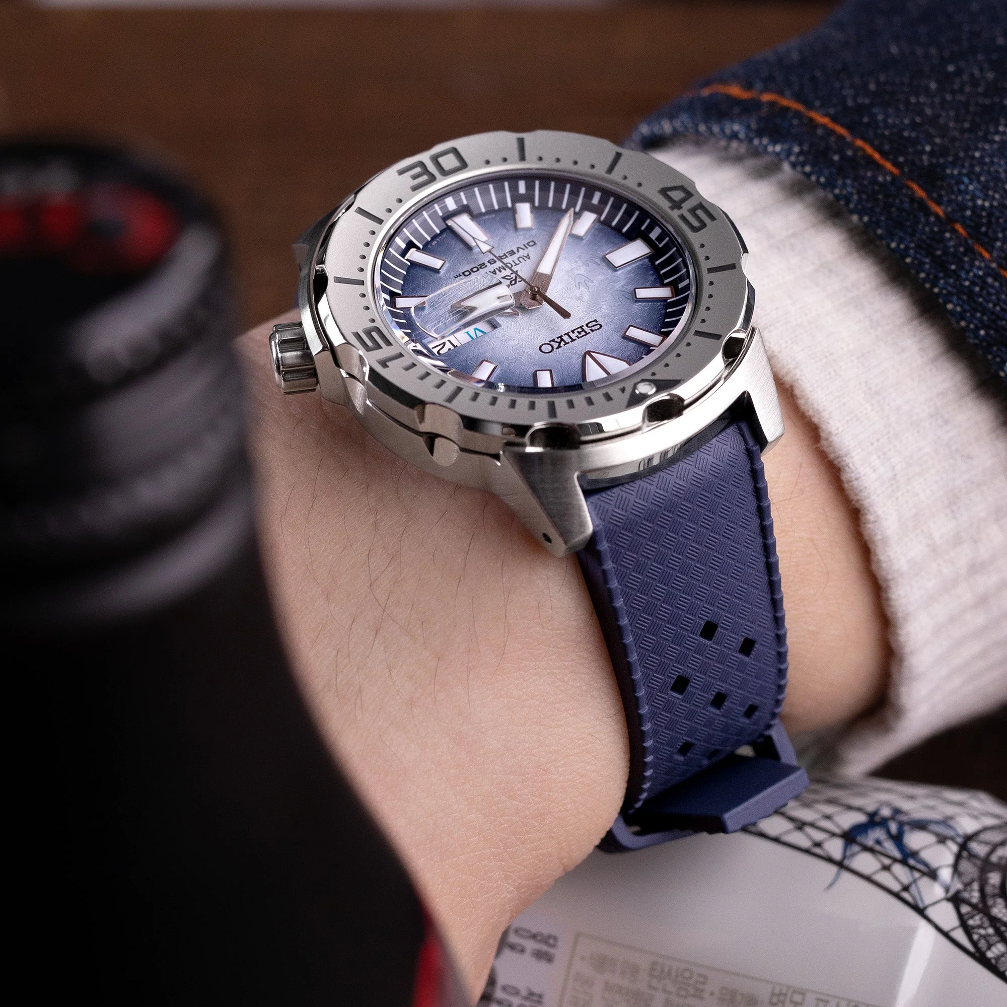 20mm Quick Release Tropical-Style FKM rubber watch strap, Blue - Image 3