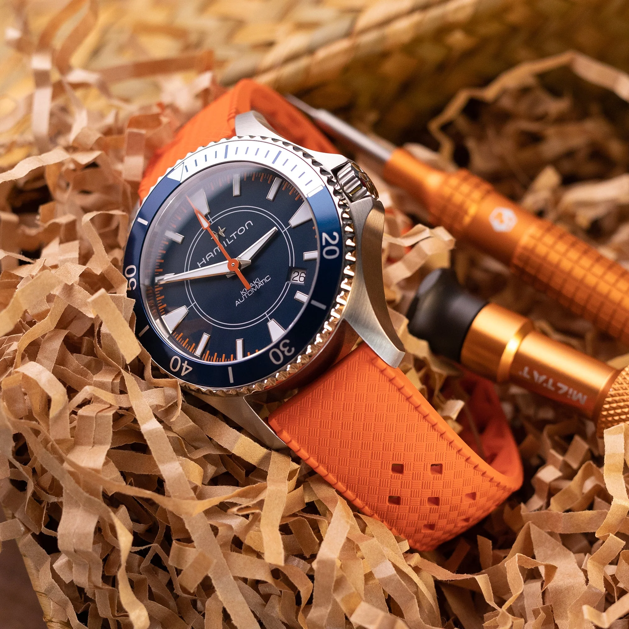 20mm Quick Release Tropical-Style FKM rubber watch strap, Orange - Image 3