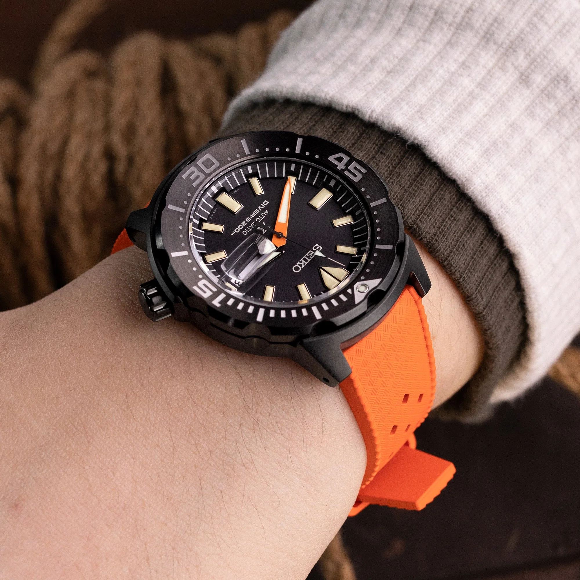 20mm Quick Release Tropical-Style FKM rubber watch strap, Orange - Image 4