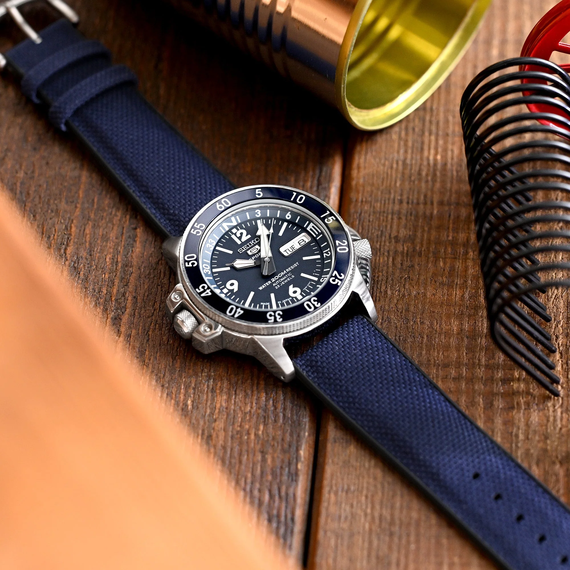 Navy Blue FKM35 Sailcloth FKM Quick Release Rubber Watch Band, 19mm to 22mm - Image 3