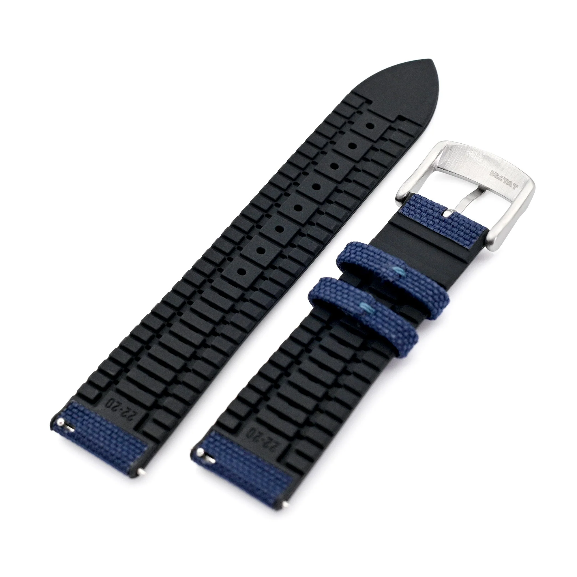 Navy Blue FKM35 Sailcloth FKM Quick Release Rubber Watch Band, 19mm to 22mm - Image 4