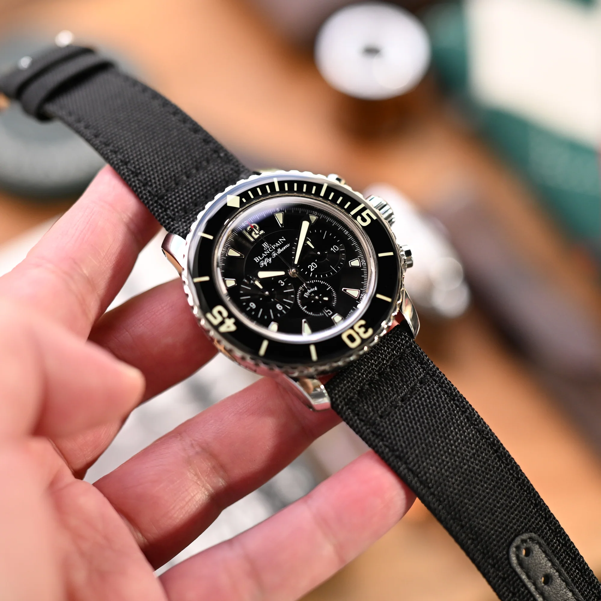 Q.R. Black Sailcloth Watch Band with leather lining, 19mm, 20mm or 23mm - Image 3