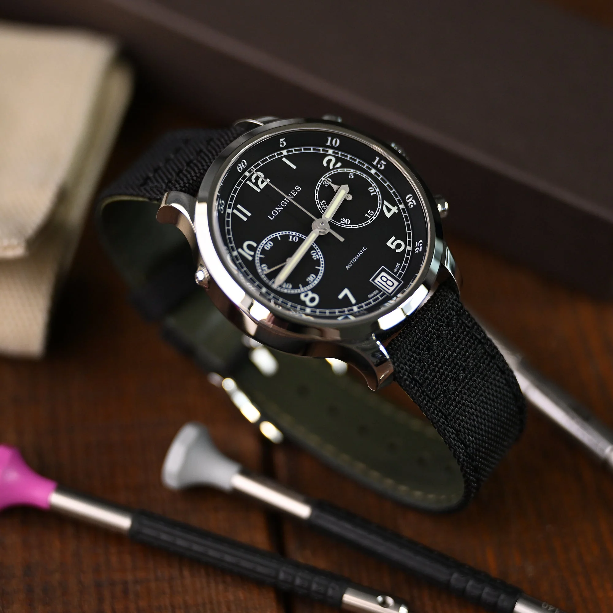 Q.R. Black Sailcloth Watch Band with leather lining, 19mm, 20mm or 23mm - Image 5