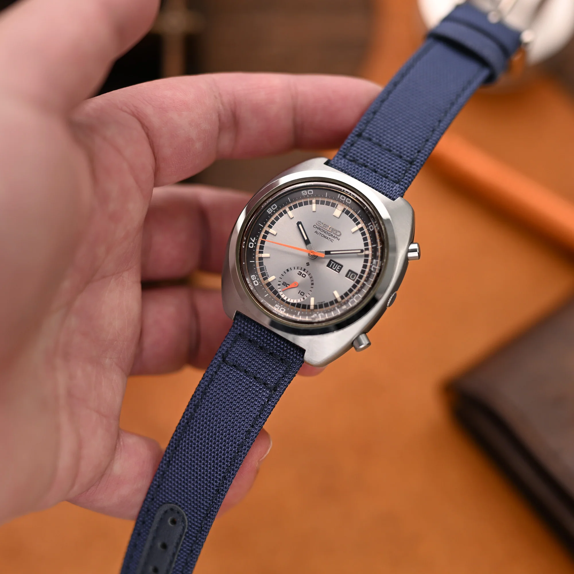 Q.R. Navy Blue Sailcloth Watch Band with leather lining, 19mm, 20mm or 23mm - Image 3