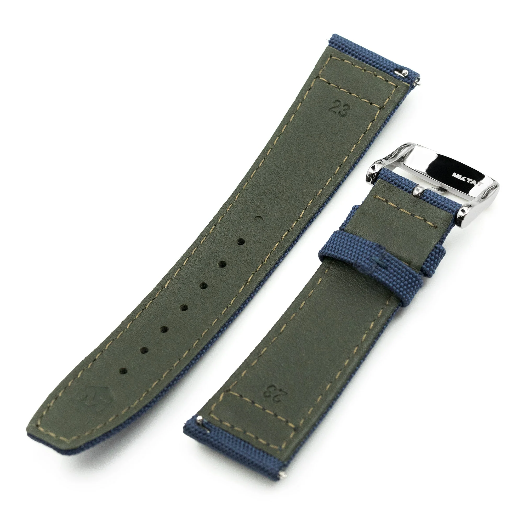 Q.R. Navy Blue Sailcloth Watch Band with leather lining, 19mm, 20mm or 23mm - Image 6
