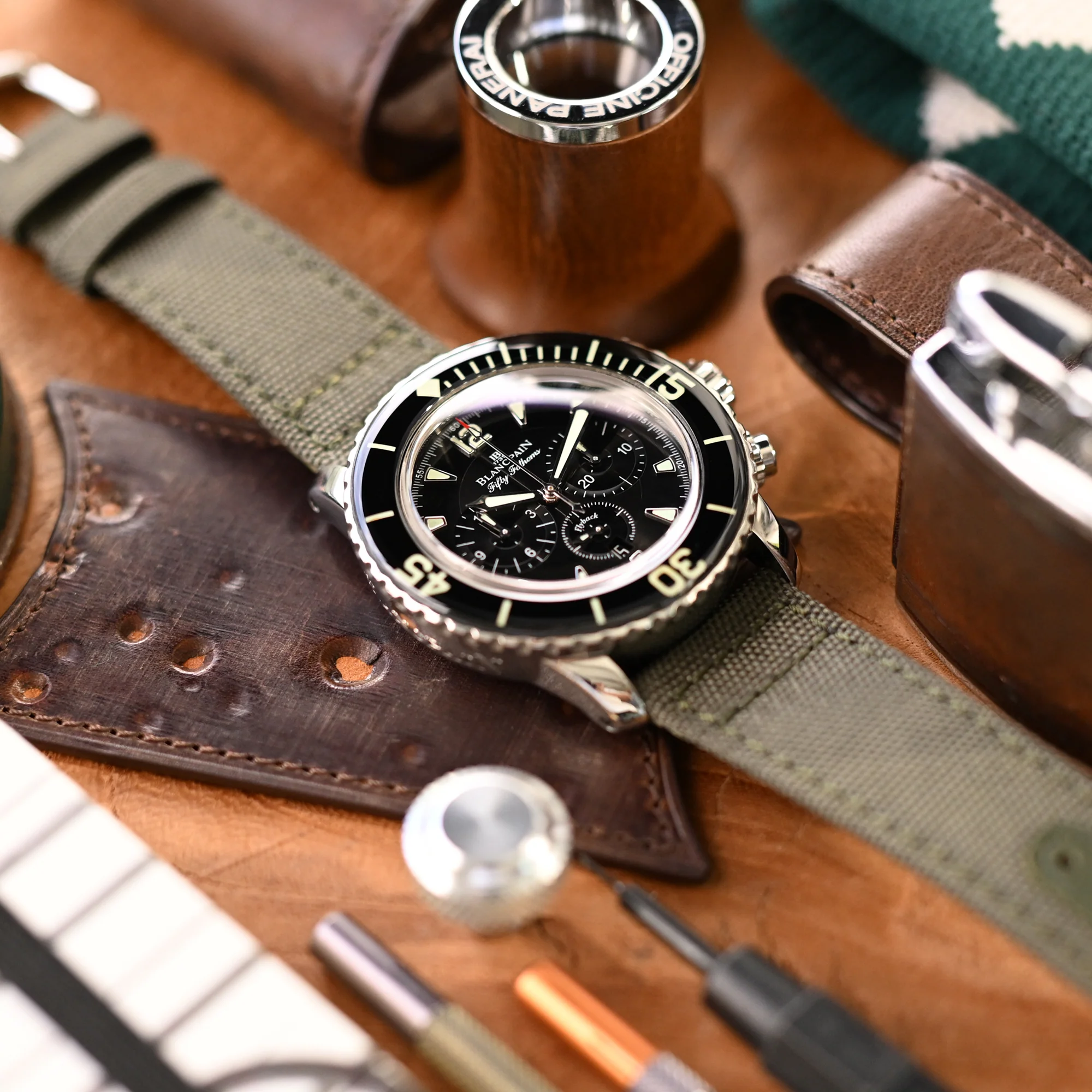 Q.R. Military Green Sailcloth Watch Band with leather lining, 19mm, 20mm or 23mm - Image 3