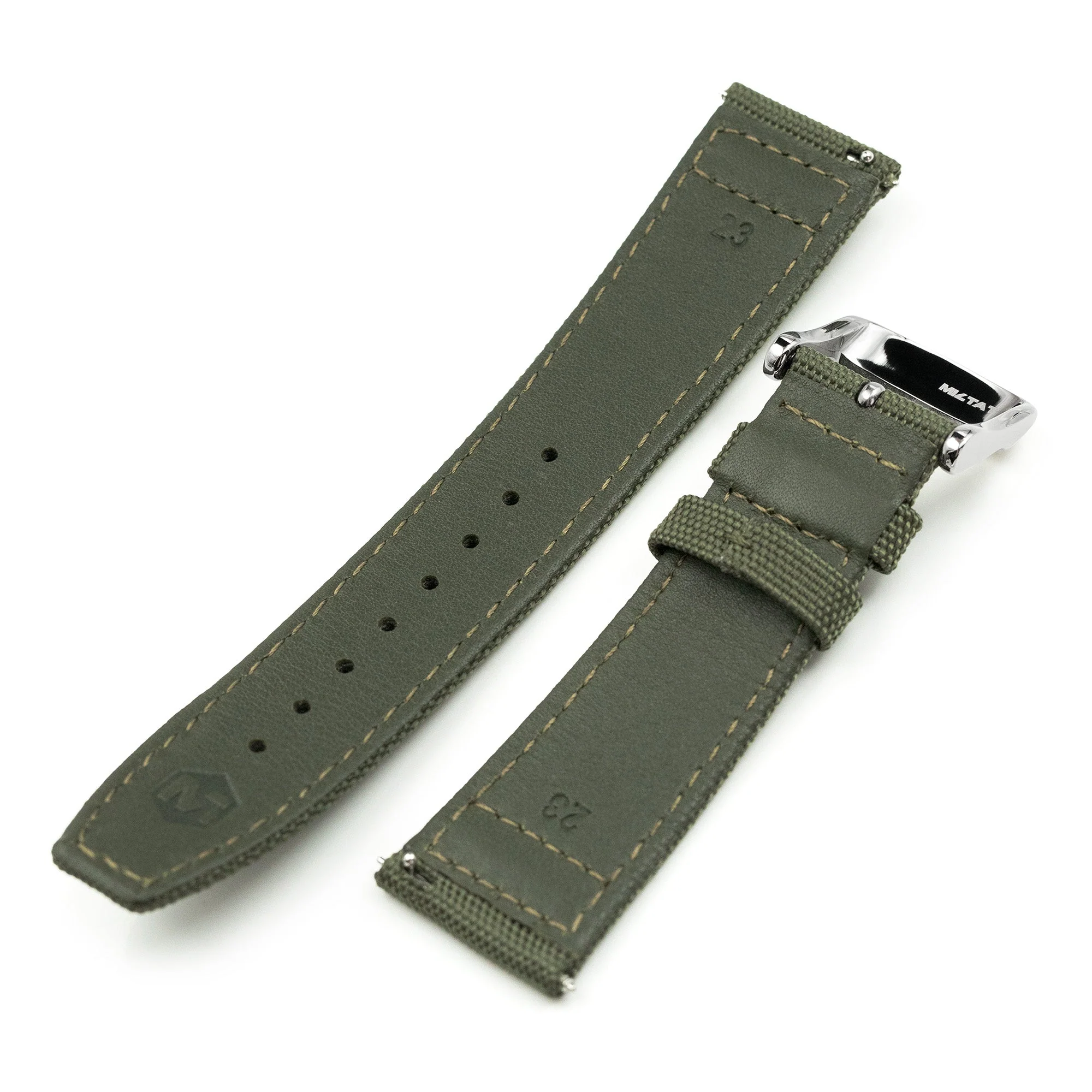 Q.R. Military Green Sailcloth Watch Band with leather lining, 19mm, 20mm or 23mm - Image 5