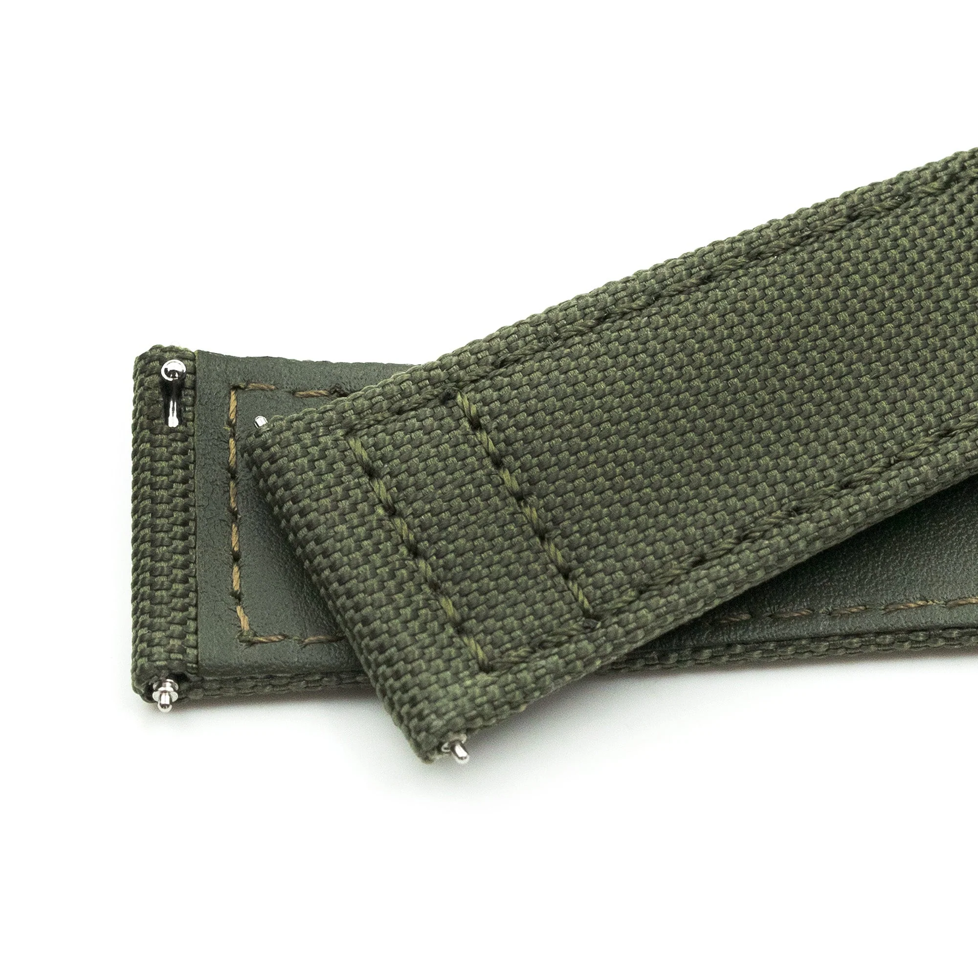 Q.R. Military Green Sailcloth Watch Band with leather lining, 19mm, 20mm or 23mm - Image 6